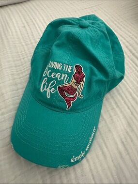 Simply Southern teal cap with pink mermaid living the ocean life embroidery hat